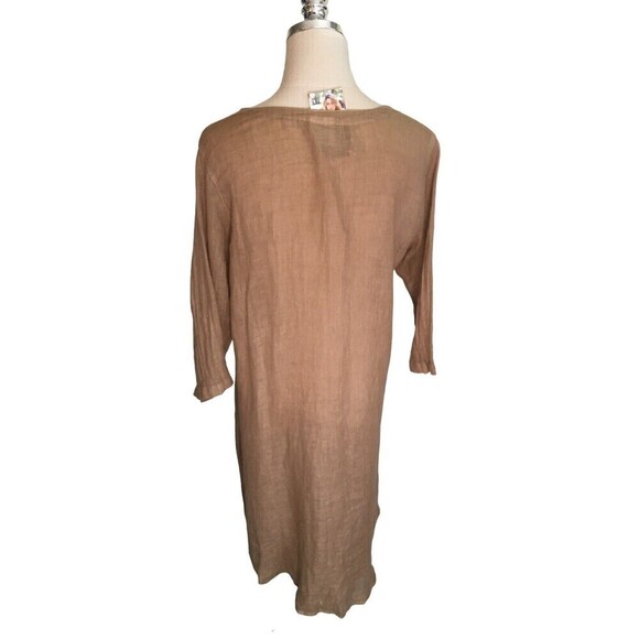 Click By Color Me Cotton Tan Size Medium Duster Women’s Tan 100% Linen Dress - Picture 3 of 7